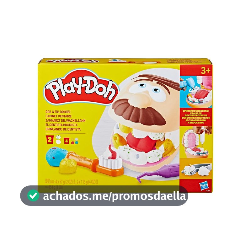 Play-Doh, Massinha de Modelar Infantil, Brincando de Dentista - Conjunto de Brinquedo com 9 Acessórios e 6 Potes - A partir de 3 Anos