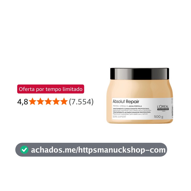 L'Oréal Professionnel Máscara Capilar Absolut Repair, Tratamento Capilar Proteico Para Nutrição Profunda, Hidrata, Repara Danos e Acrescenta Brilho, Para Cabelos Secos e Danificados