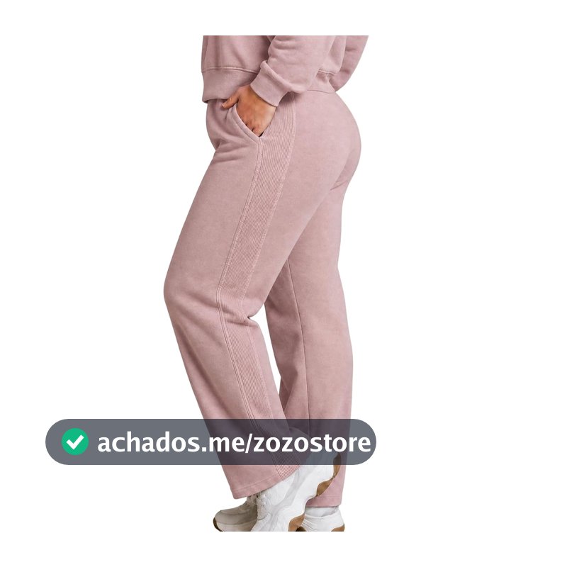 Calça de Moletom Feminina Flanelada Quentinha Style Box com Bolsos em Blend de Algodão Varsity