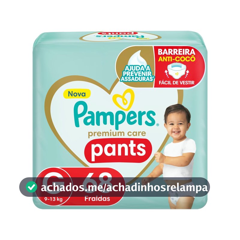 Fralda Pampers Premium Care Pants Tamanho G, Fácil de Vestir, 68 Unidades