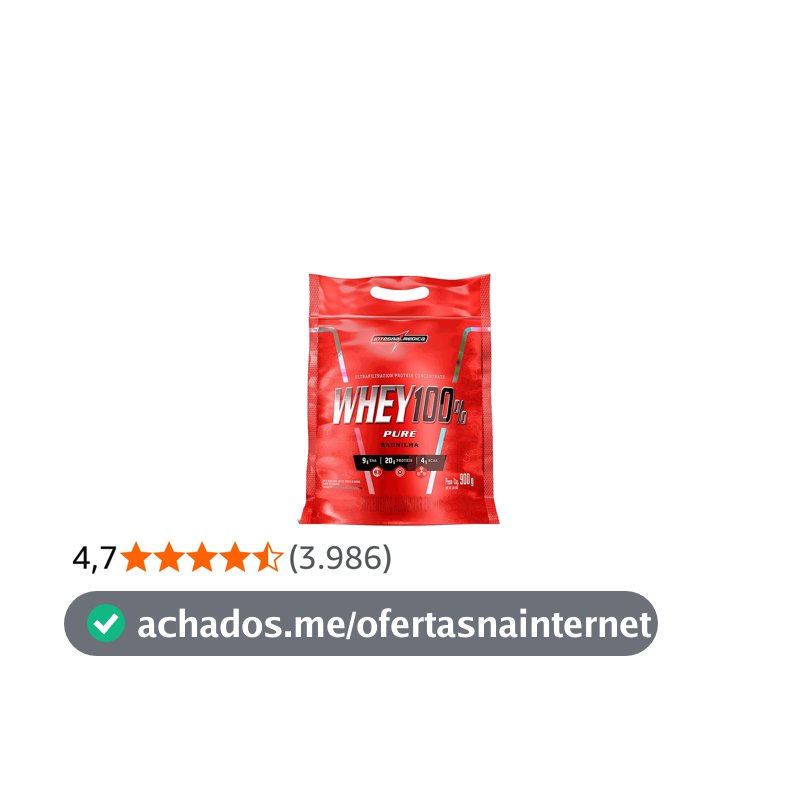 Integralmédica - Whey Protein Concentrado Baunilha 100% Pure - 20g de Proteína por Scoop, Suplementação Alimentar Pós-Treino, Fórmula Enriquecida com BCAAs - 900g