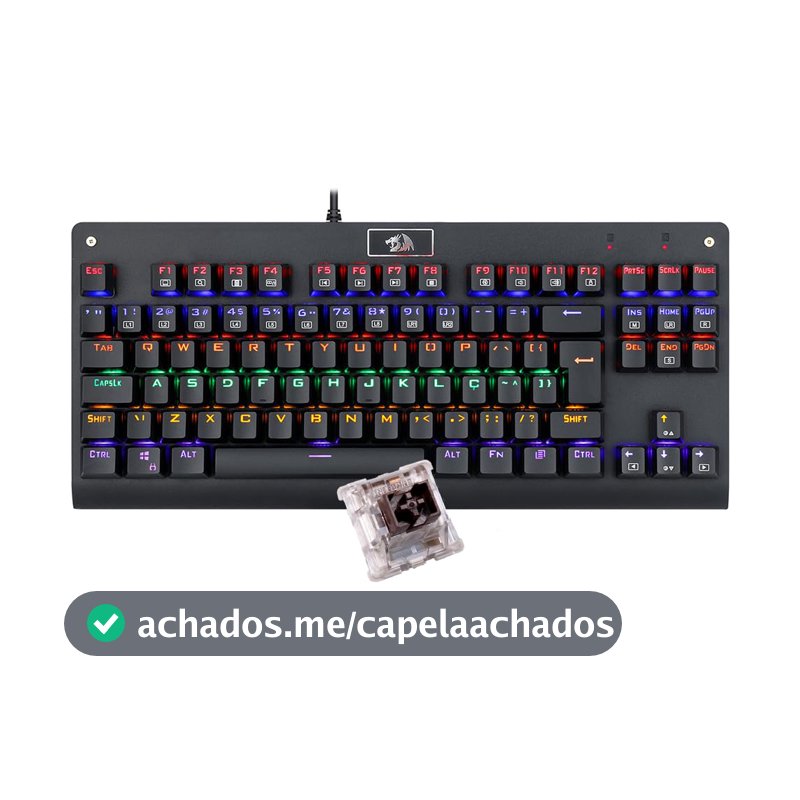 Teclado Mecânico Redragon Dark Avenger Preto Iluminação Rainbow Switch Marrom USB-A K568R