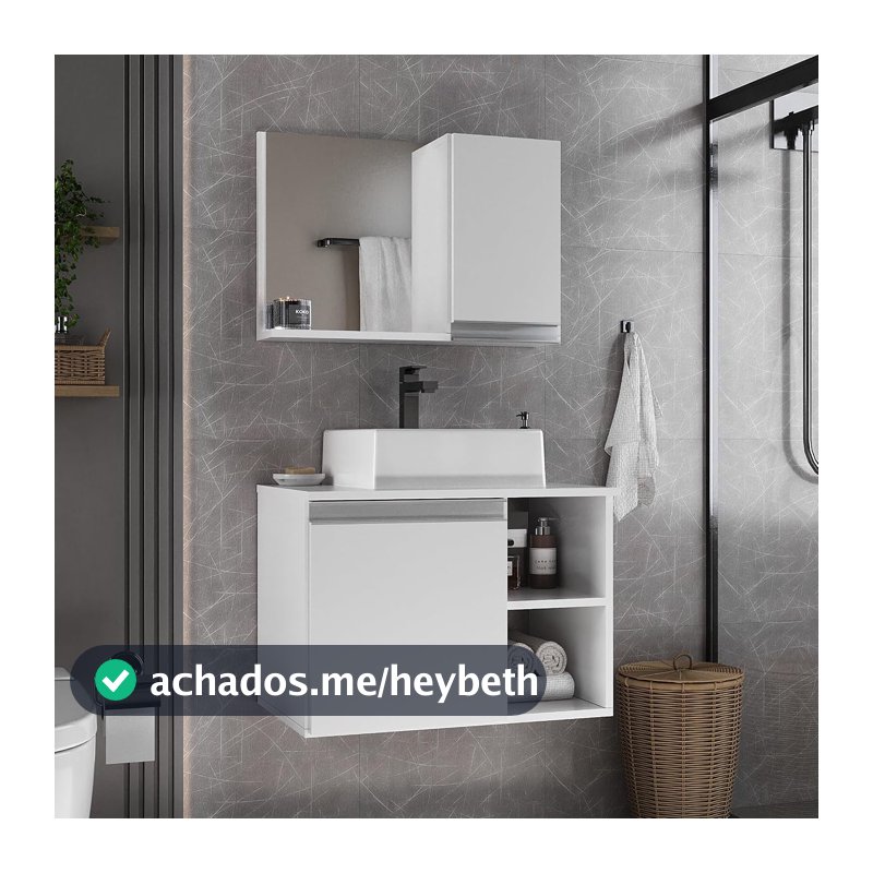 Conjunto Gabinete Banheiro Virtus 60cm (gabinete + cuba + espelheira)