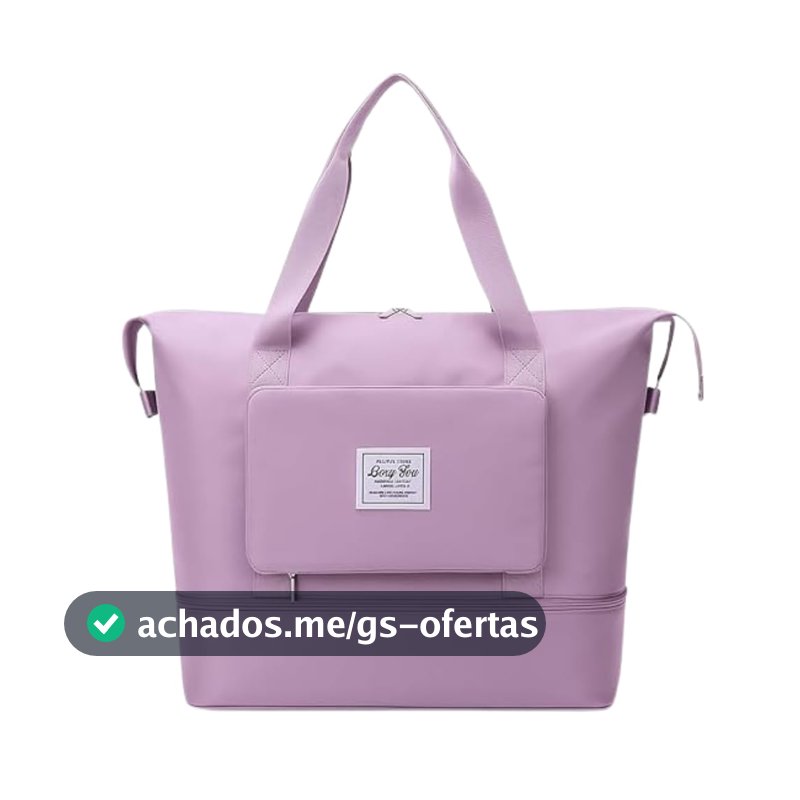 Bolsa Mala Dobrável Expansível e Impermeável Oxford – Ideal Academia e Viagem • Compartimento para Tênis/Roupas Molhadas • Alças Mão e Tiracolo Reforçadas (Lilás)