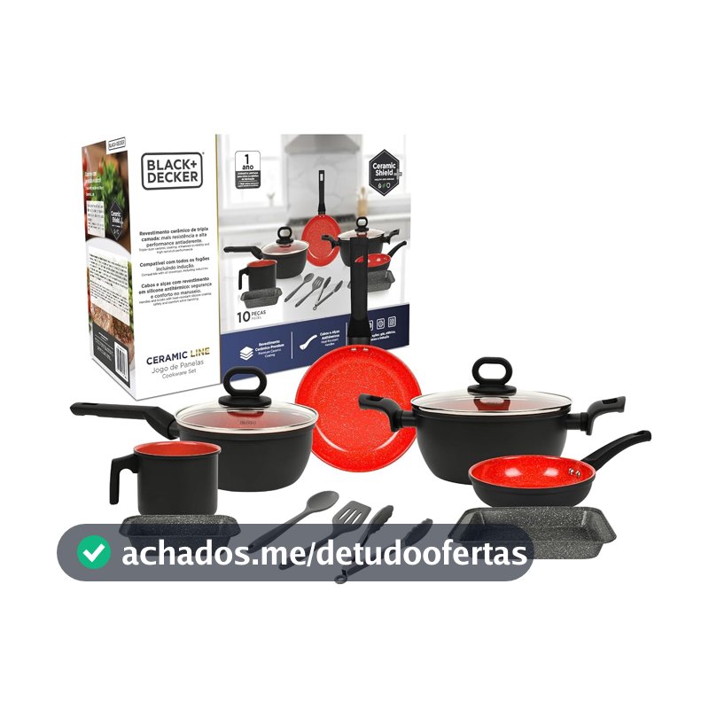 Jogo de Panelas BLACK DECKER 10 Peças Ceramic Line - Red Stone