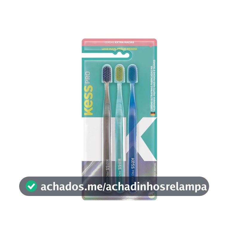 Kess, Pack com 3 Escovas Dentais Pro Extra Macias, Cores Sortidas