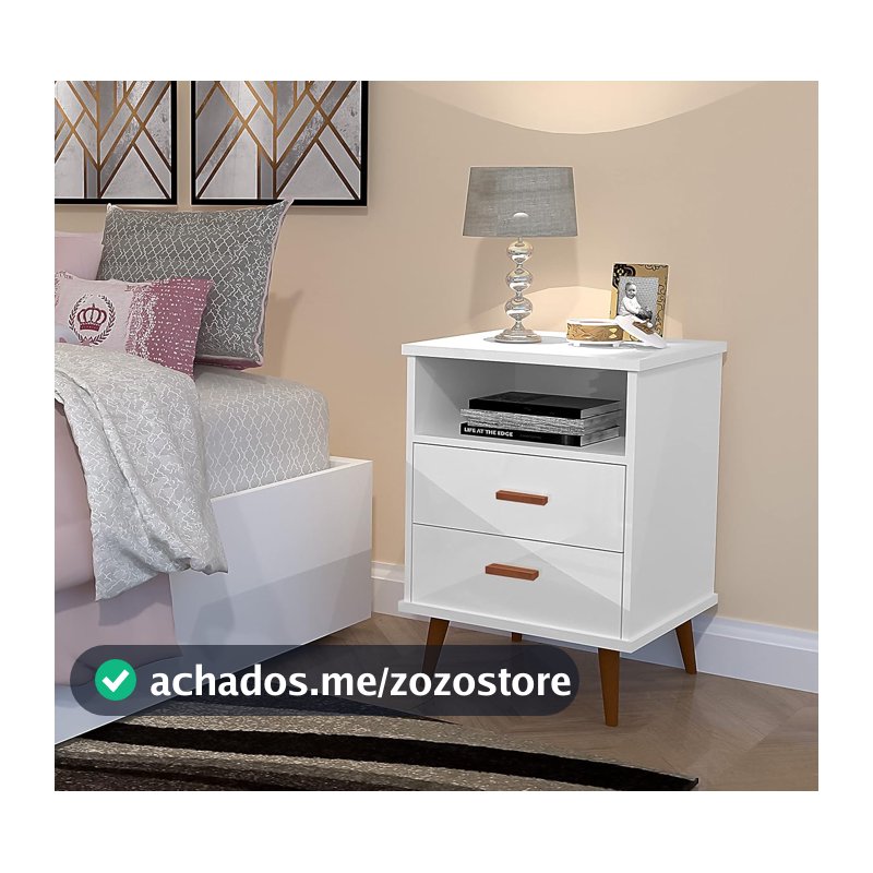 Mesa de Cabeceira em MDF/MDP – Luxo com 02 Gavetas e Nicho – Móvel Auxiliar para Cama Box (BRANCO)