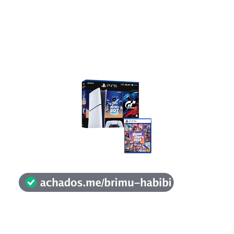 Bundle GTA VI + PlayStation 5 Slim Digital 825 GB Pacote Astro Bot e Gran Turismo 7