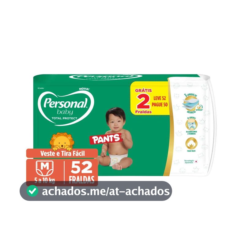 Personal Fralda Baby Total Protect Pants Média, 52 Unidades