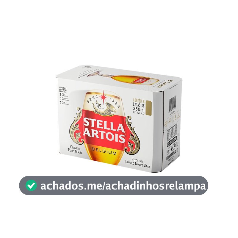 Cerveja Stella Artois, Puro Malte, Lata Sleek 350ml, Pack com 8 unidades