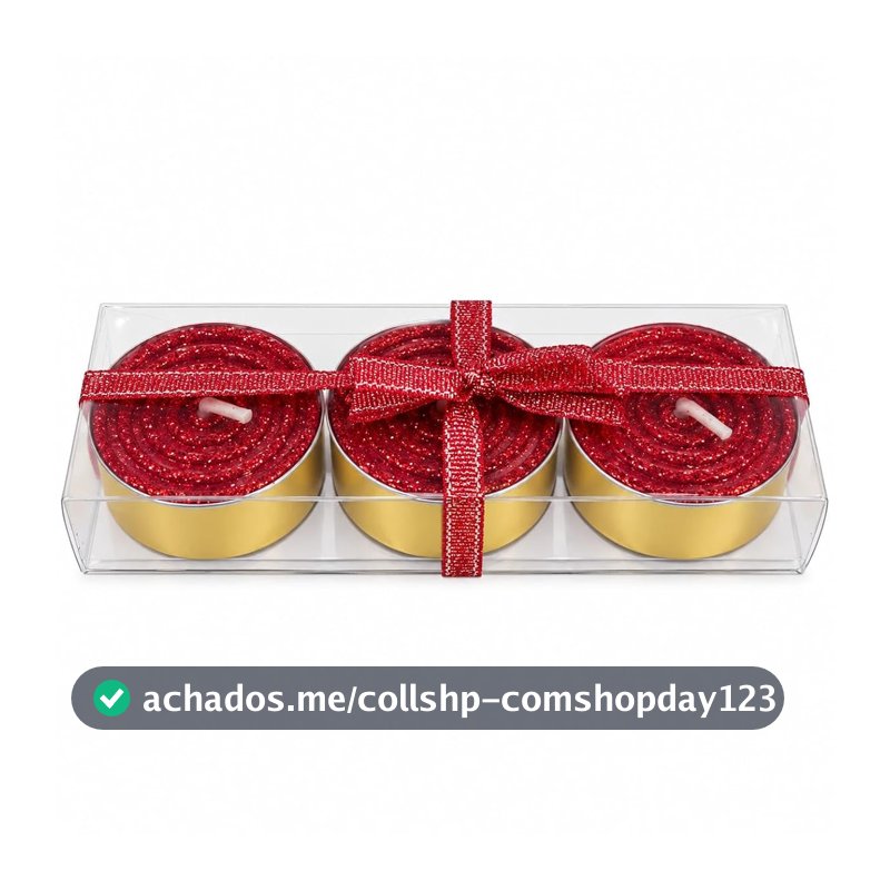 Kit 3 Velas Rechaud Vermelhas com Glitter para Decoração de Natal Ceia e Mesa Posta