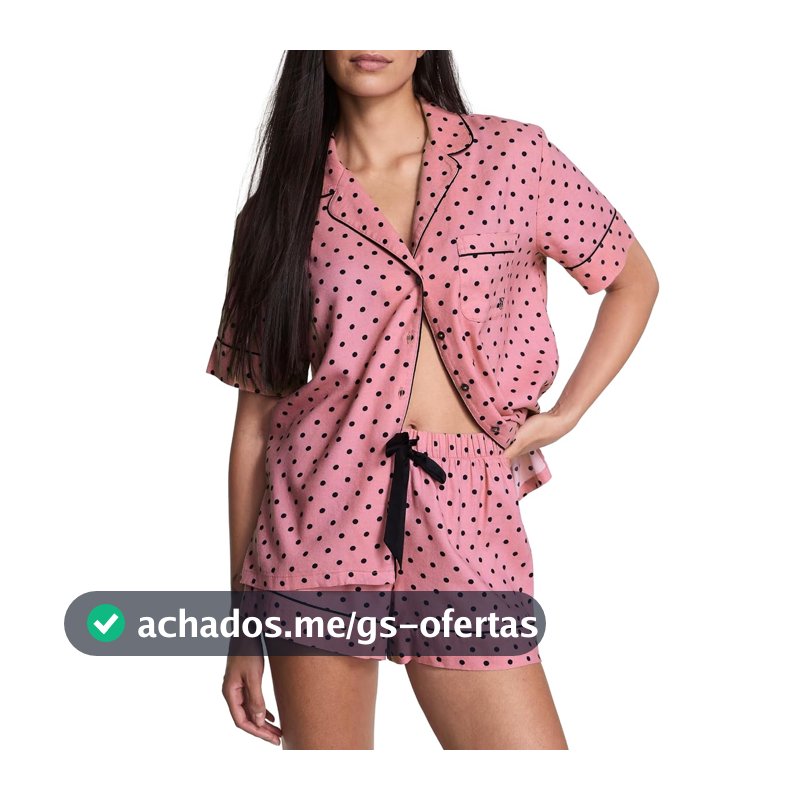 Victoria's Secret Conjunto de pijama de cetim, camisa e shorts de botão de manga curta, roupa de dormir feminina (PP-2GG), Listra rosa icônica, XGG