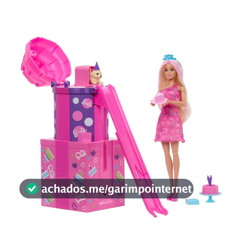 Boneca Barbie Party Unboxed Mattel. Com escorregador, balões e surpresas de Festa para brincar e Celebrar com Estilo. para crianças a partir dos 3 anos.