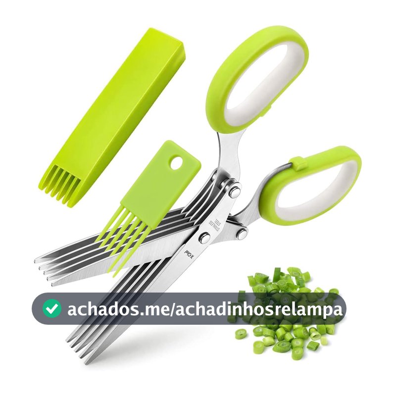 Tesoura de ervas X-Chef, tesoura multiuso de 5 lâminas para cozinha, cortador de ervas com tampa de segurança e pente de limpeza para cortar manjericão, salsa, aço inoxidável