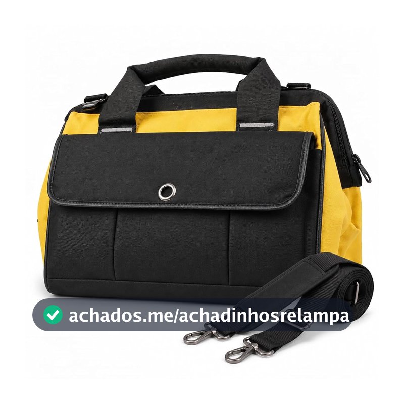Bolsa para Ferramentas Profissional, 35x20x25cm, Capacidade 15kg, Preto e Amarelo, Múltiplos Compartimentos