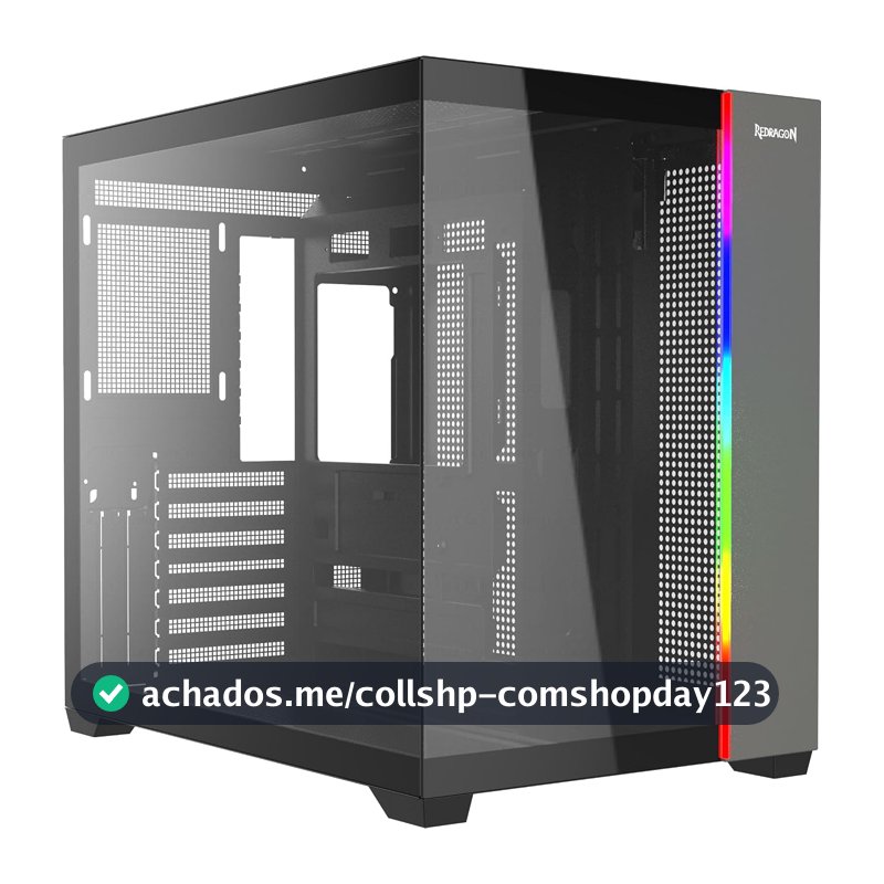 Gabinete Mid Tower Redragon Tesseract Vidro Temperado USB Tipo-C Sem Fans Preto CA-614B