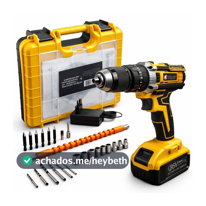 Parafusadeira E Furadeira Impacto 36v Com LED Sem Fio 13mm Nakasaki Maleta Acessórios Completo Amarelo Bivolt 50/60 Hz
