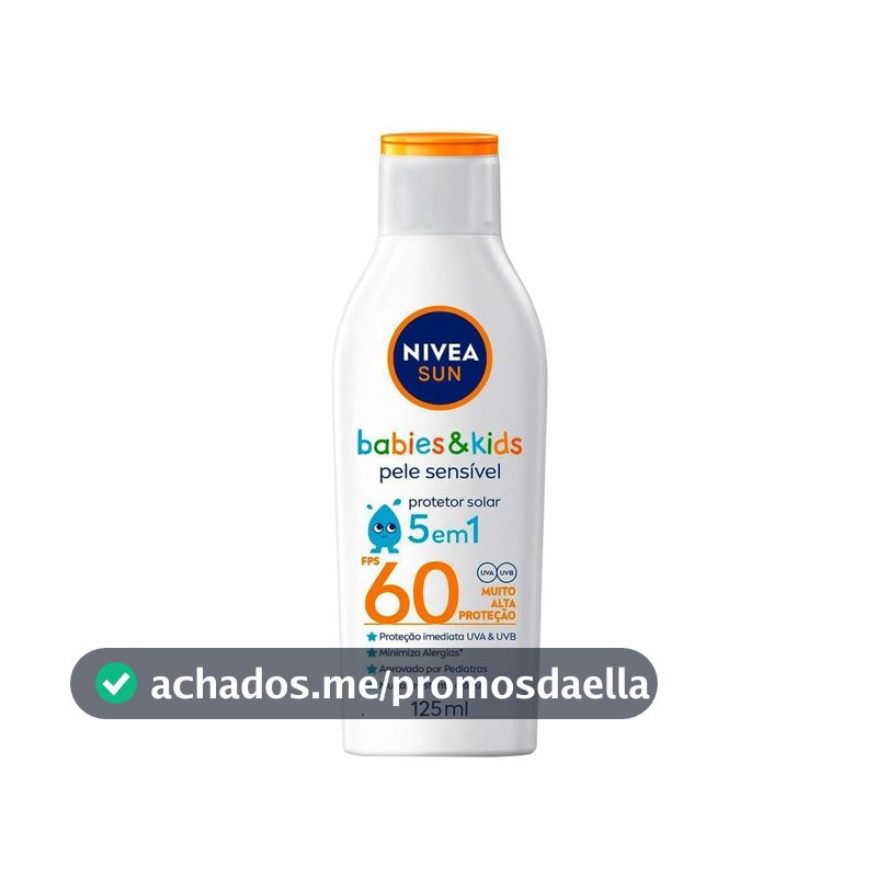 NIVEA SUN Protetor Solar Kids & Babies Pele Sensível FPS 60 125ml - Infantil, muito alta proteção UVA/UVB, minimiza o surgimento de alergias, muito resistente à água com proteção imediata