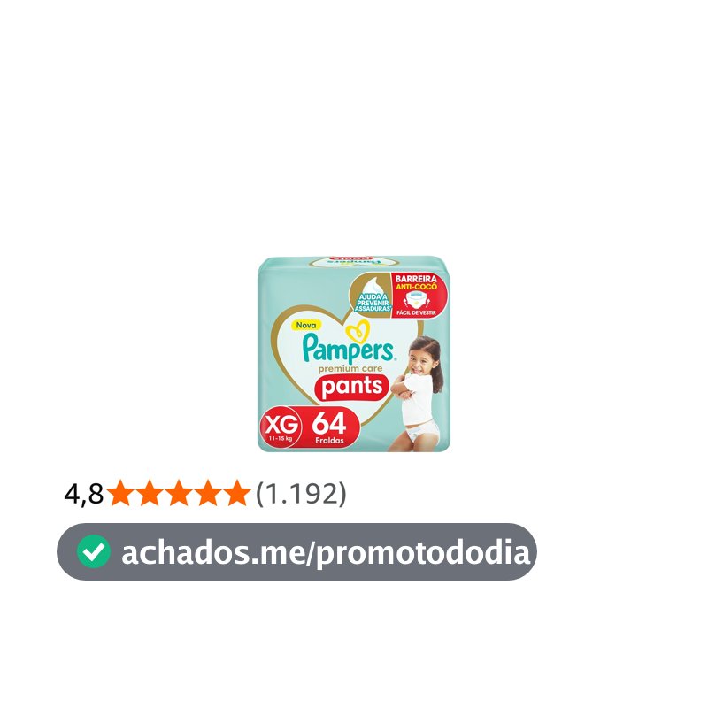 Fralda Pampers Premium Care Pants Tamanho XG, Fácil de Vestir, 64 Unidades
