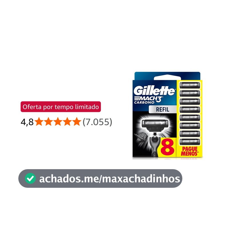 Gillette Mach3 Carbono Carga para Aparelho de Barbear com Carvão 8 Unidades