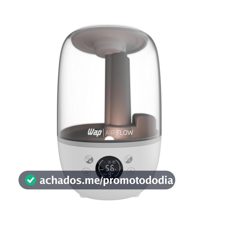 WAP Umidificador de Ar WAP AIR FLOW DIGITAL 3 em 1 Silencioso 23h de Autonomia 3 Níveis de Névoa Reservatório Para Essência