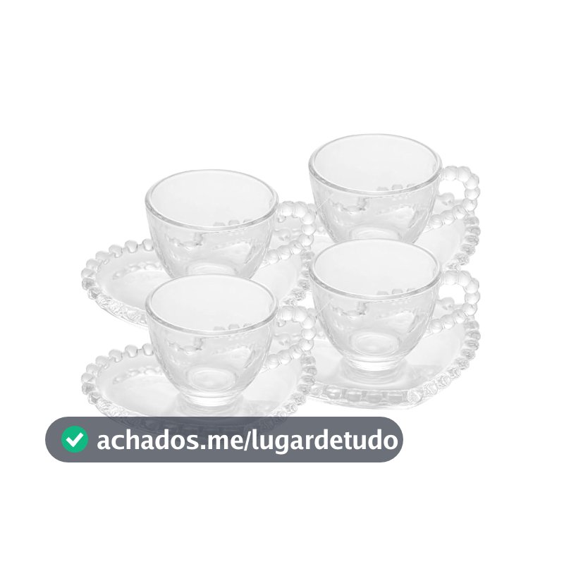 WOLFF - Conjunto 4 Xícaras de Café de Cristal com Pires Coração 85ml - Linha Pearl
