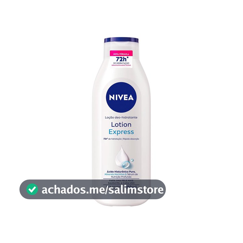 NIVEA Loção Deo-Hidratante Lotion Express 200ml, Hidratação 72h, Rápida Absorção, Hialurônico Puro, Corporal, Pele Normal e Seca