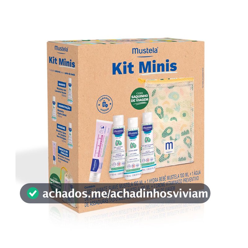 Mustela Kit Minis Travel Size - Gel Lavante + Hydra Bebê + Água de Limpeza + Creme Vitaminado Preventivo de Assaduras 54g - Nova Embalagem - Edição Limitada - Mustela Bebê e Criança