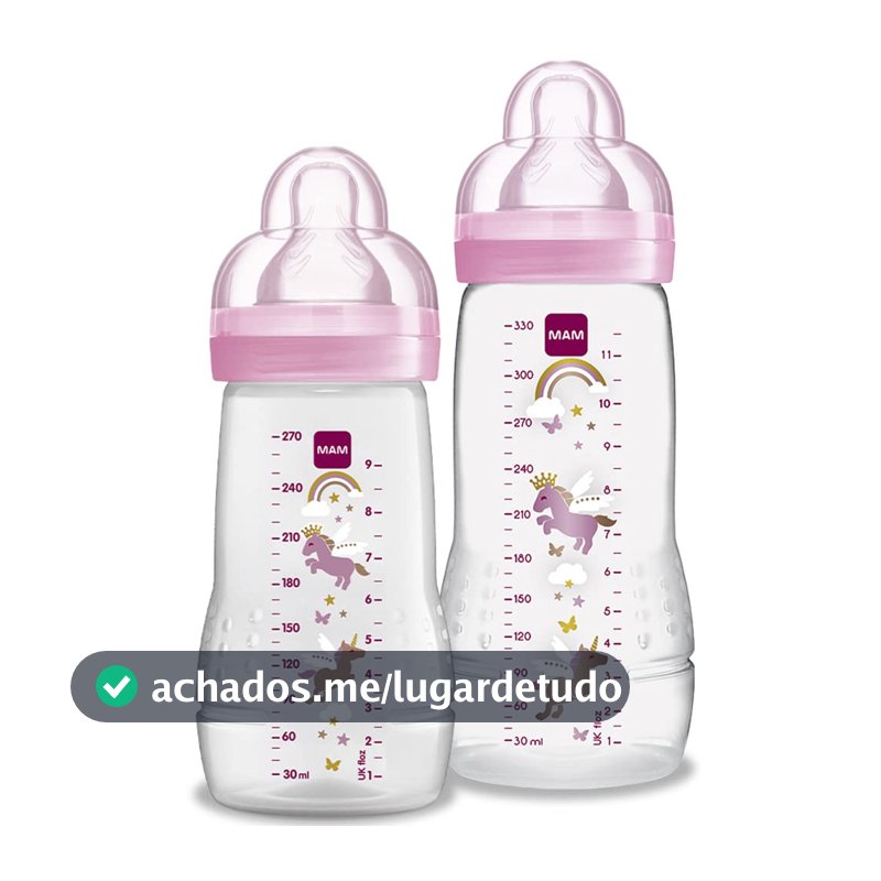 MAM Baby Kit 2 Mamadeiras Easy Active Set, 270ml e 330ml Com Formato Ergonômico e Fácil de Segurar para Crianças 2+ Meses com Bico de Silicone Skinsoft, Rosa