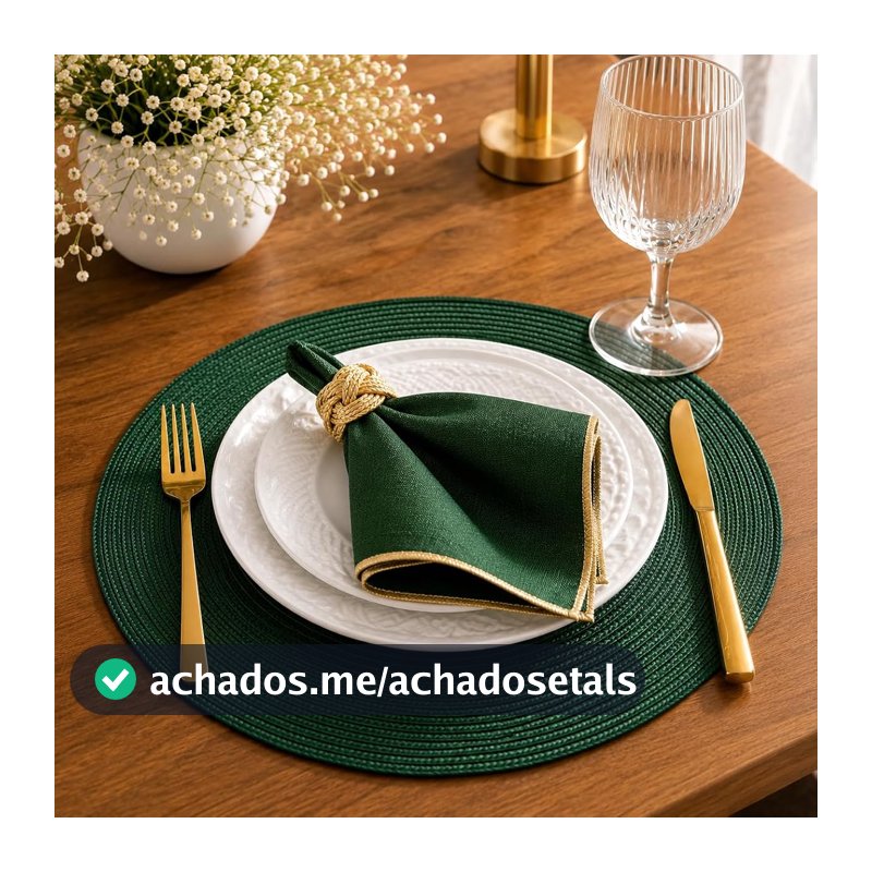 Jogo Americano Redondo, 4 Peças, 38cm, Elegante, Souplast para Mesa de Jantar Kit de Jogo Americano 4 Unidades Mesa Posta Cozinha (VERDE ESMERALDA 4UNID)