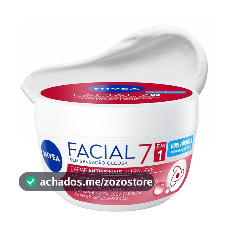 NIVEA Creme Facial Antissinais Ultraleve 7 em 1 100g, Previne Envelhecimento, Reduz Linhas Finas, Hidratação 48h, Antioxidantes, Cuidado Facial