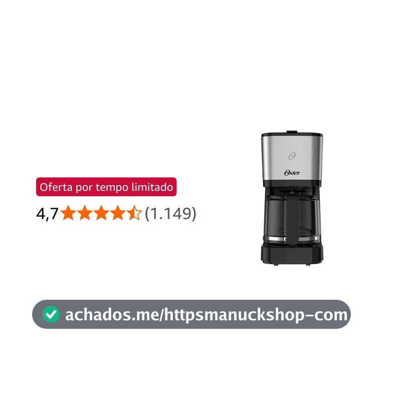 Cafeteira Oster Inox, 1,2L, 110V, Preto/Inox, 750W, OCAF600