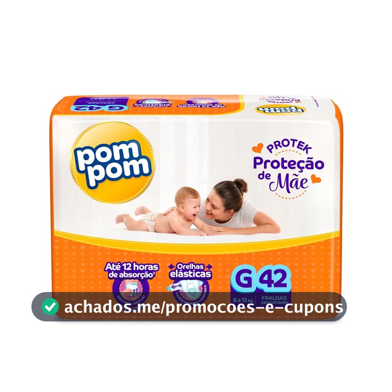 Fralda Pom Pom Protek Proteção de Mãe Mega G 42 Unidades