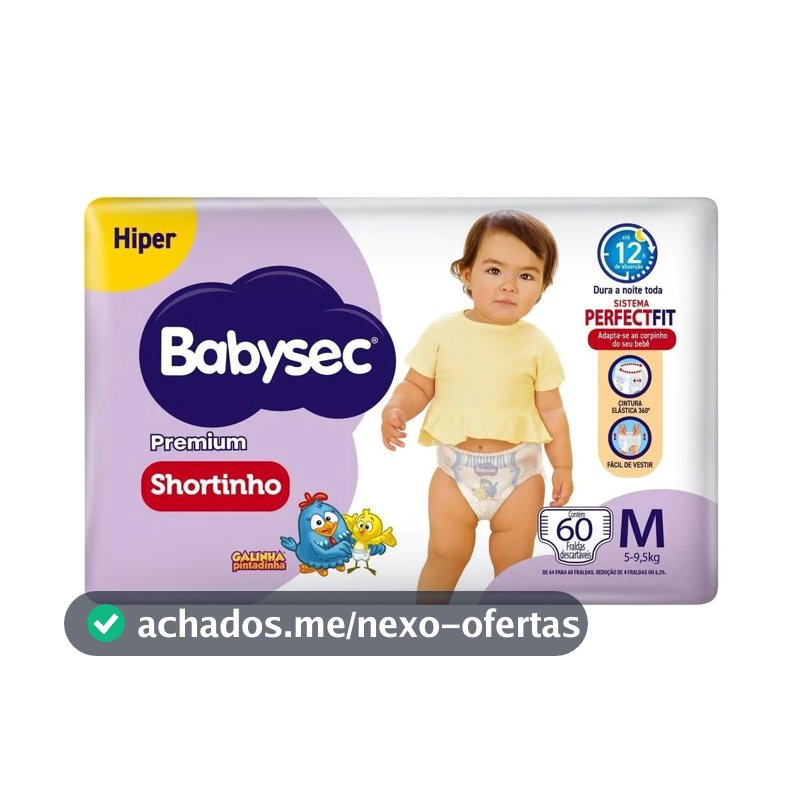 Fralda Babysec Premium Shortinho Hiper M 60 Unidades
