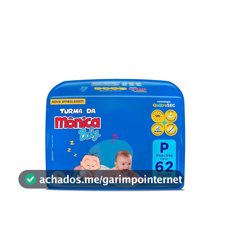 Fralda Turma da Mônica Baby Mega P 62 Unidades