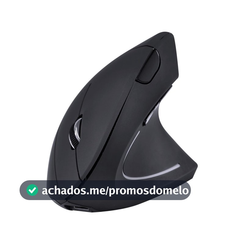Vinik Mouse Sem Fio Recarregavel 2.4 Ghz Vertical Ergonomico Ortopedico Power Fit 1600 DPI Preto USB - PM300