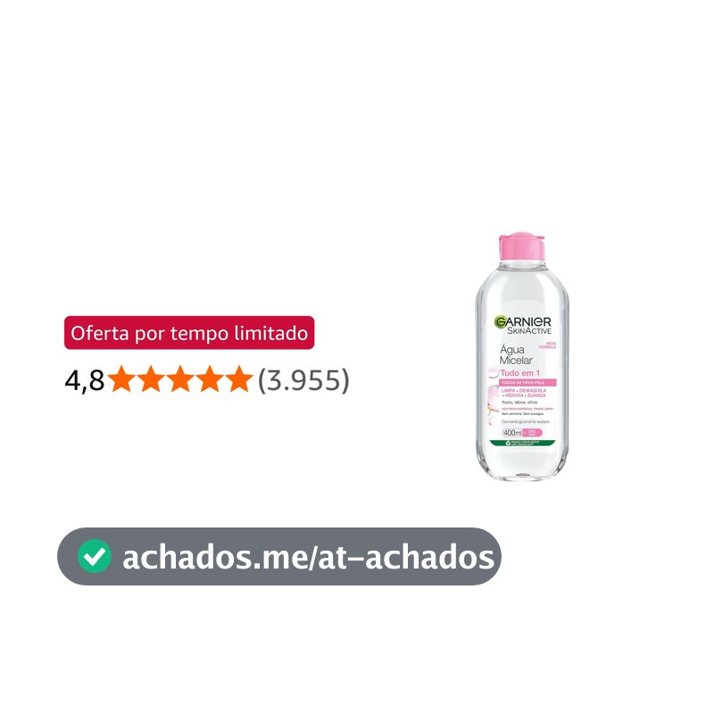 Garnier SkinActive Água Micelar de Limpeza Tudo em 1, Solução Demaquilante que Limpa, Tonifica e Remove Oleosidade, Fórmula Suave Sem Álcool para Todos os Tipos de Pele, 400ml