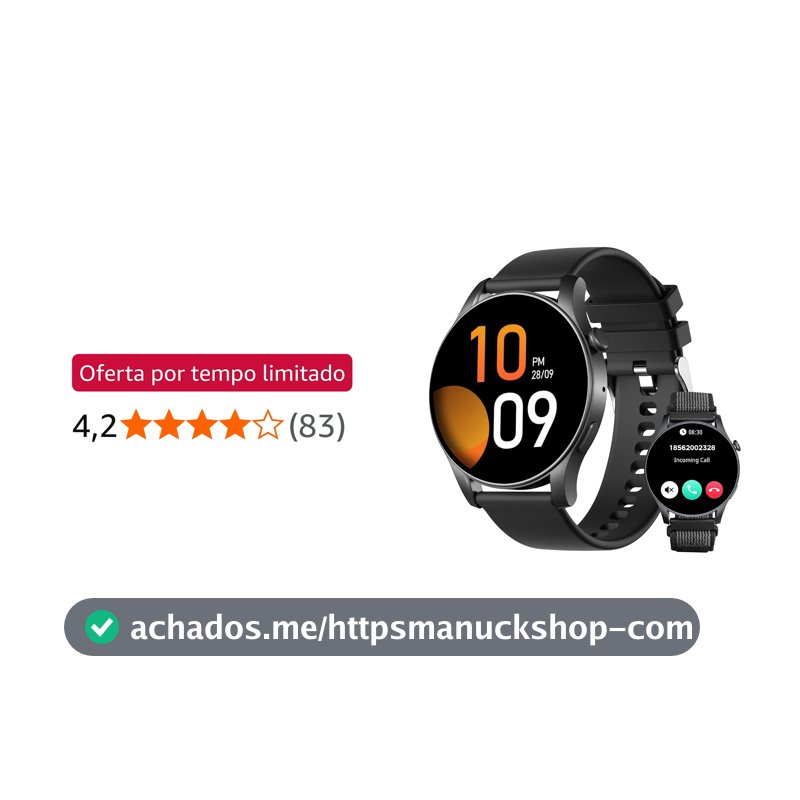 Relógio Smartwatch Feminino e Masculino Unissex 1,43" AMOLED Touchscreen, 2 Pulseiras Inclusas, Bluetooth para Atender e Fazer Chamadas, IP67, Compatível com Android e iOS