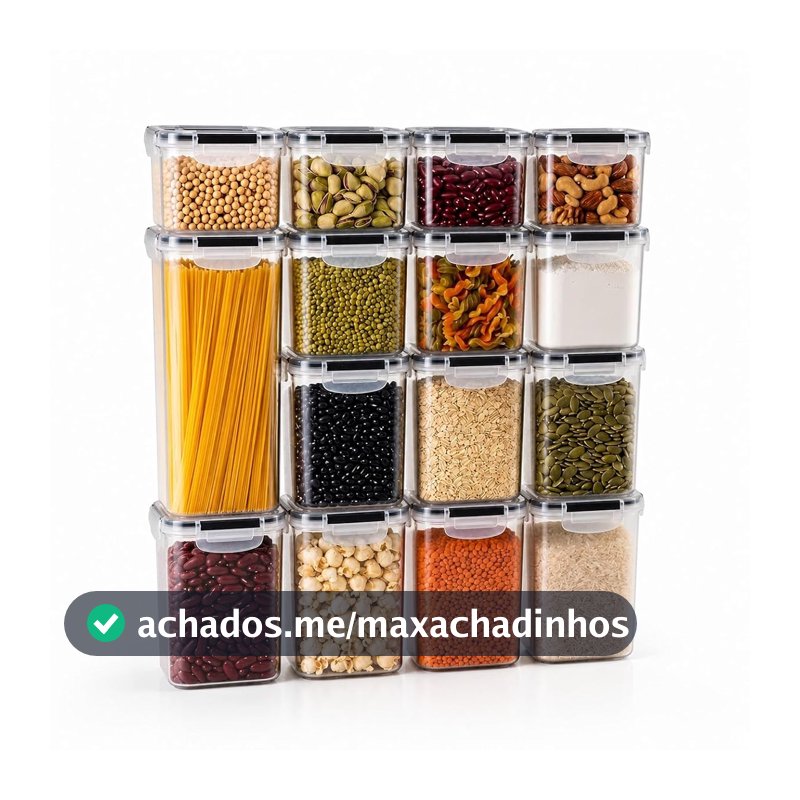 Kit 15 Potes Herméticos Com Trava Lateral E Vedação de Silicone Para Armazenamentos De Alimentos Organização De Cozinha Resistente Premium