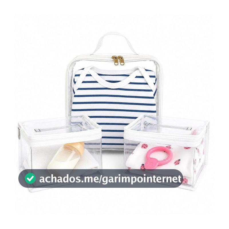 Kit 3 Necessaire Higiene Bebe Porta Fralda Bolsa Maternidade Transparente (Branco)
