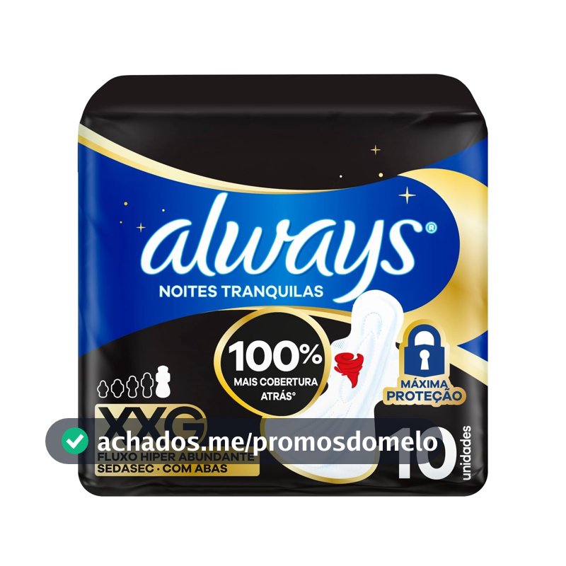 Always Absorvente Noites Tranquilas com Abas Fluxo Hiper Abundante, 10 Un