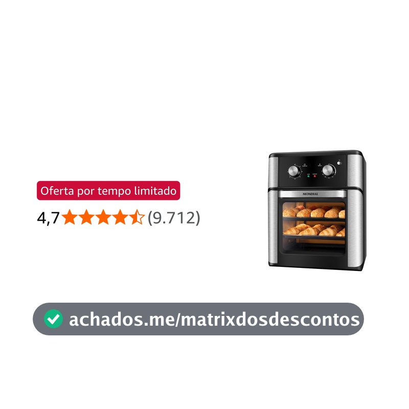 MONDIAL Fritadeira Air Fryer Forno Oven Analógica 12L, Preto, 2000W, 110V - AFON-12L-AB