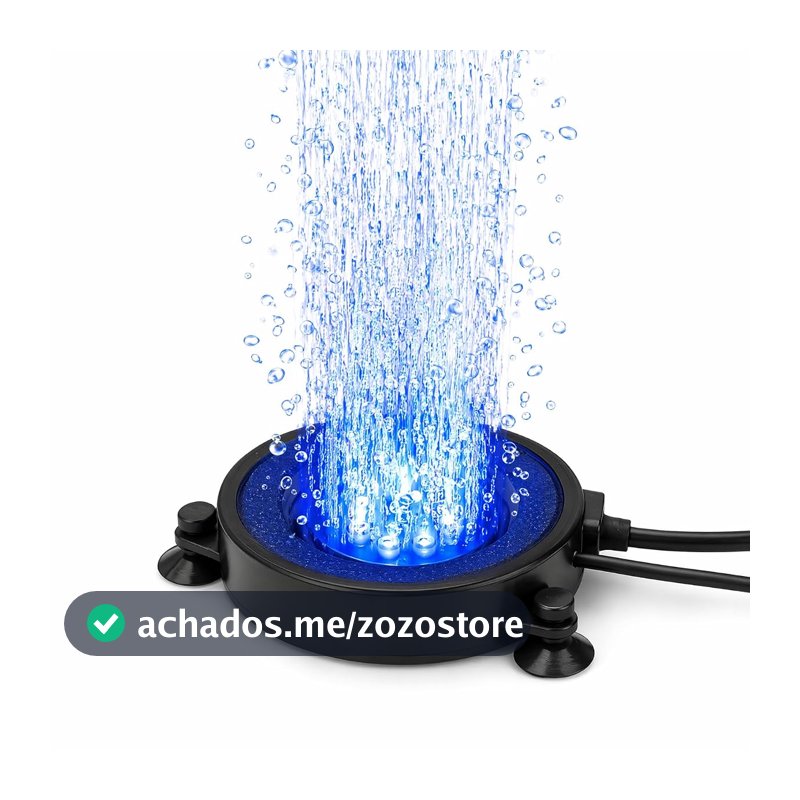Luminária Ar para Aquário Silenciosa Redonda Difusor de Bolhas para Aquário com 6 LEDs de Cores Variáveis, com Tubo de Ar de 1 Metros para Decoração e Oxigenação do Aquario (preto)