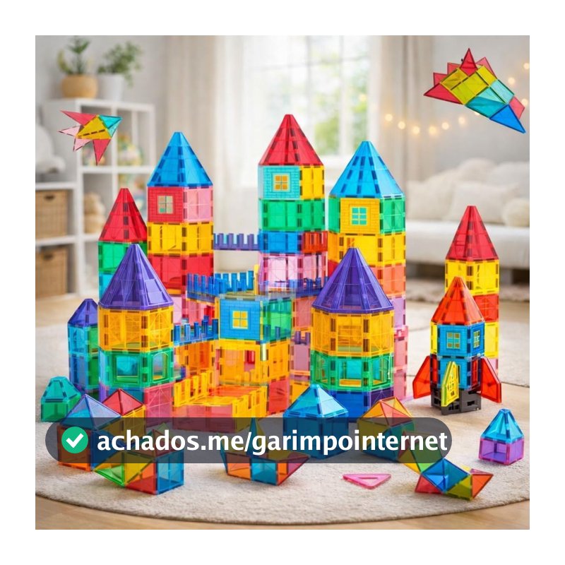 Blocos Magnéticos de Construção 52 Peças Brinquedo Educativo Infantil 3D Encaixe Imantado Criativo Kit Montar Crianças STEM Desenvolvimento Cognitivo Coordenação Presente Meninos Meninas 52pcs