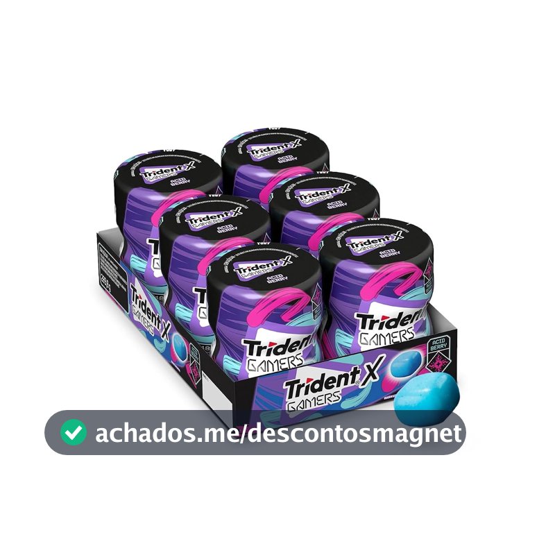 Chiclete Trident X Gamers Acid Berry - Caixa Com 6 Unid De 48,3g