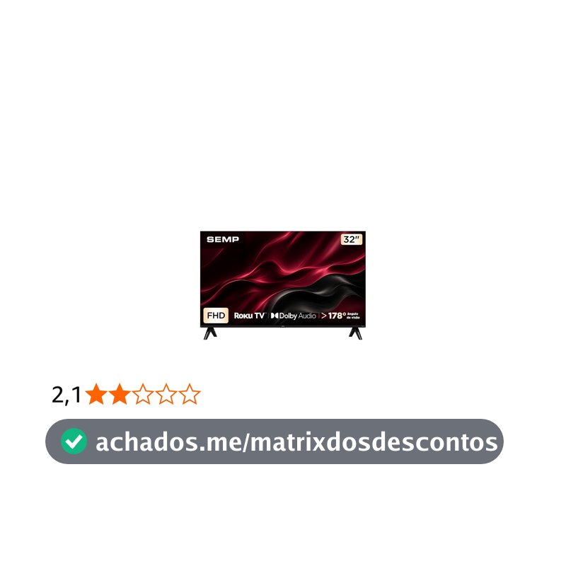 Smart TV Semp 32 Polegadas LED Full HD S42R Roku TV Wi-Fi Dolby Audio Brilho até 220 Nits 32S42R