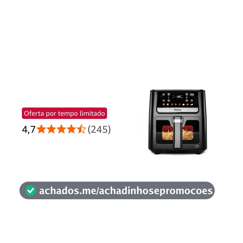 Philco Air Fryer 6,5L Visor Glass 1700W PAF65 220V