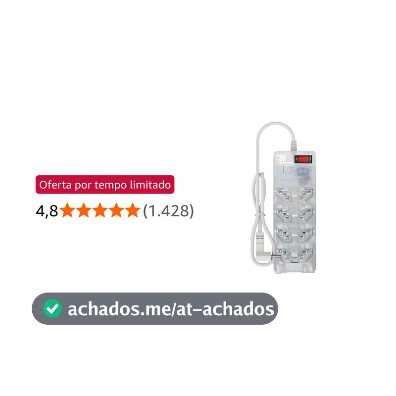 Filtro de Linha iCLAMPER Energia 8 com Proteção contra Surtos Elétricos(DPS) 8 Tomadas, 3 Pinos, 10 Amperes para PC, Notebook, Monitor, Impressora, PS5, Alexa e etc, Bivolt, Cabo de 1m Transparente