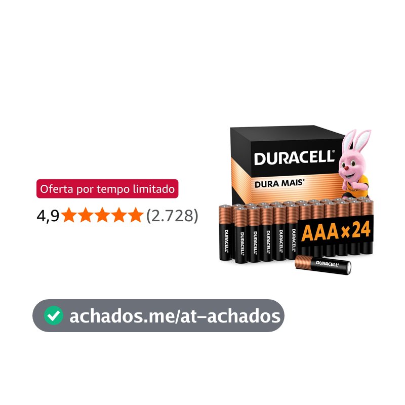 Duracell Pilhas Alcalinas AAA Palito Pack 24 Unidades – Dura Mais - Ideal para Controle de Videogame e Brinquedos
