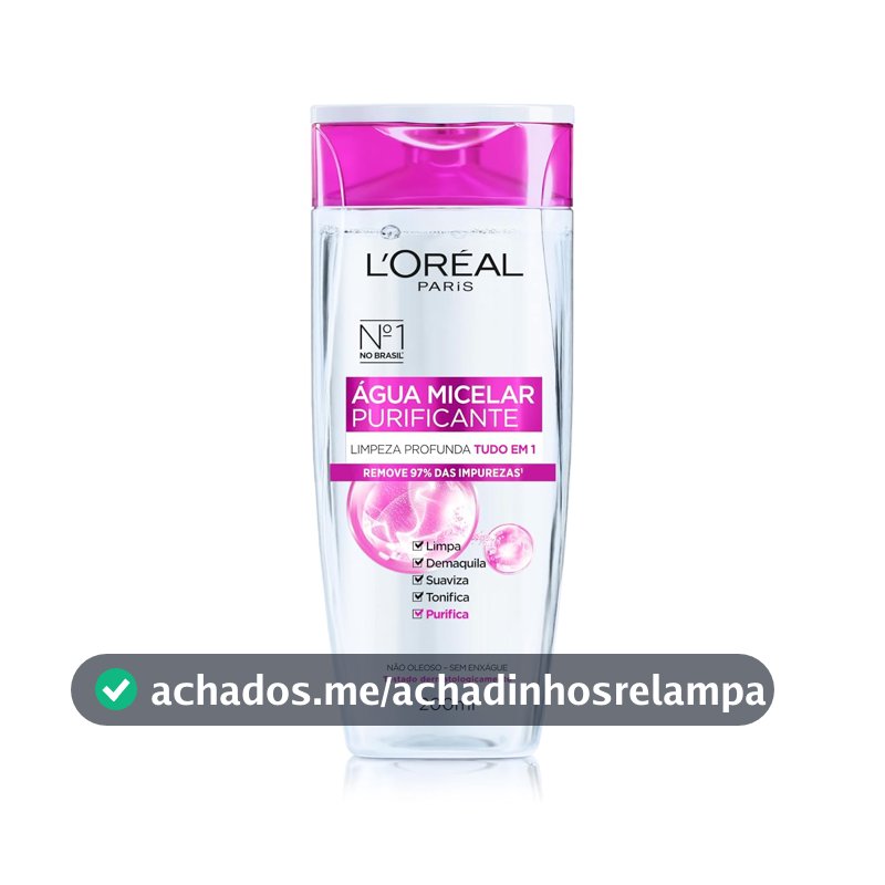 L'Oréal Paris, Água Micelar Solução de Limpeza 5 em 1 Limpa, Demaquila, Purifica, Suaviza e Reequilibra, Cuidado Diário Multifuncional para Todos os Tipos de Peles 200ml